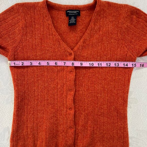 American Eagle Wool Blend Orange Sweater Cardigan Slightly Cropped - Picture 12 of 13